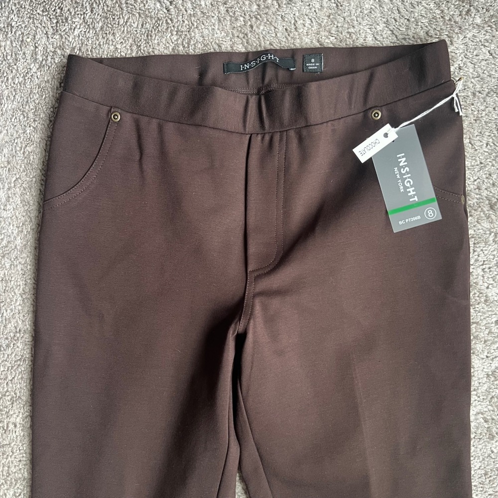 Insight New York Pants Women Size 8 Brown Chocolate Pull On Straight Leg Stretch